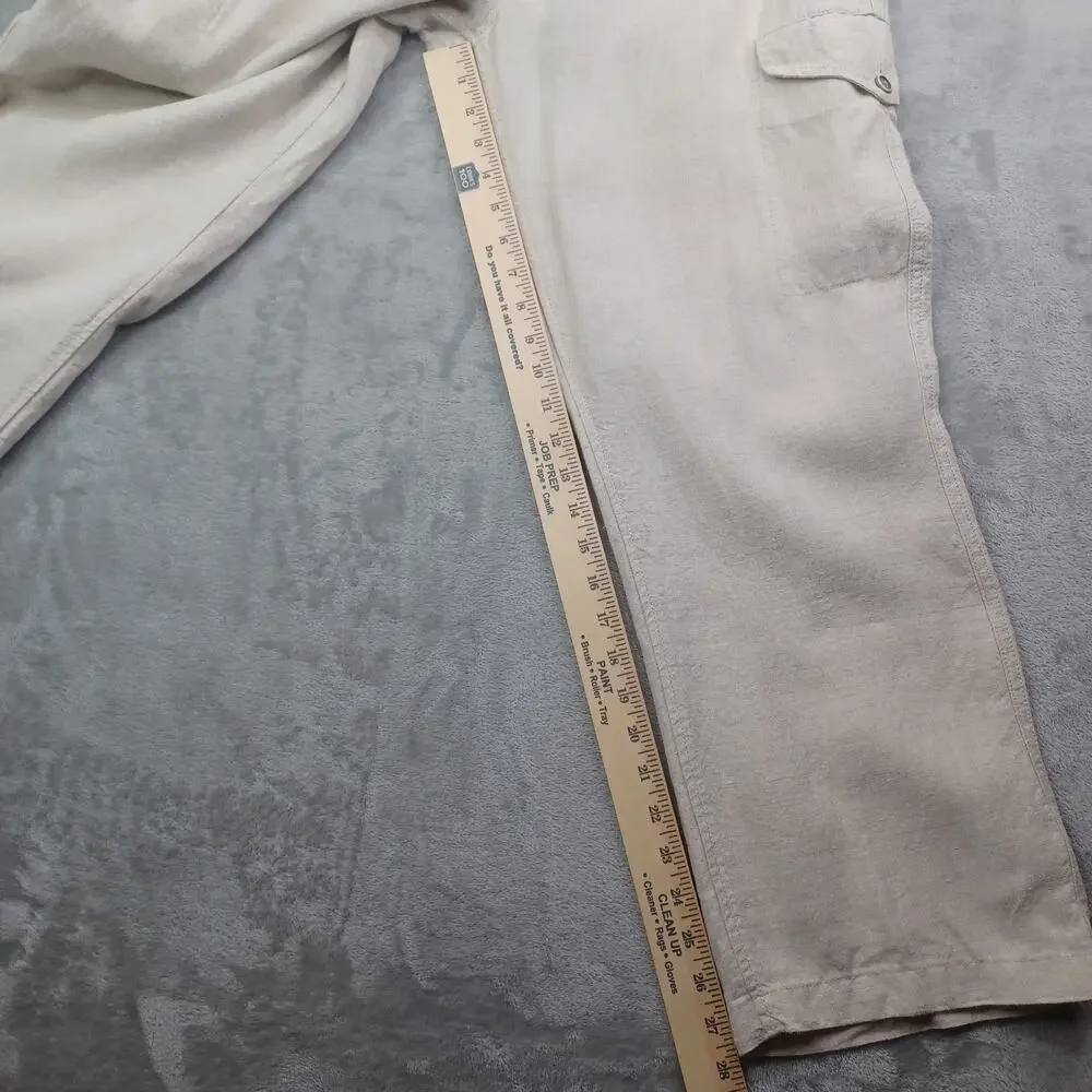 Caribbean 100% Linen Cargo Pants Men's 36x30 Beige Drawstring Coastal Straight
